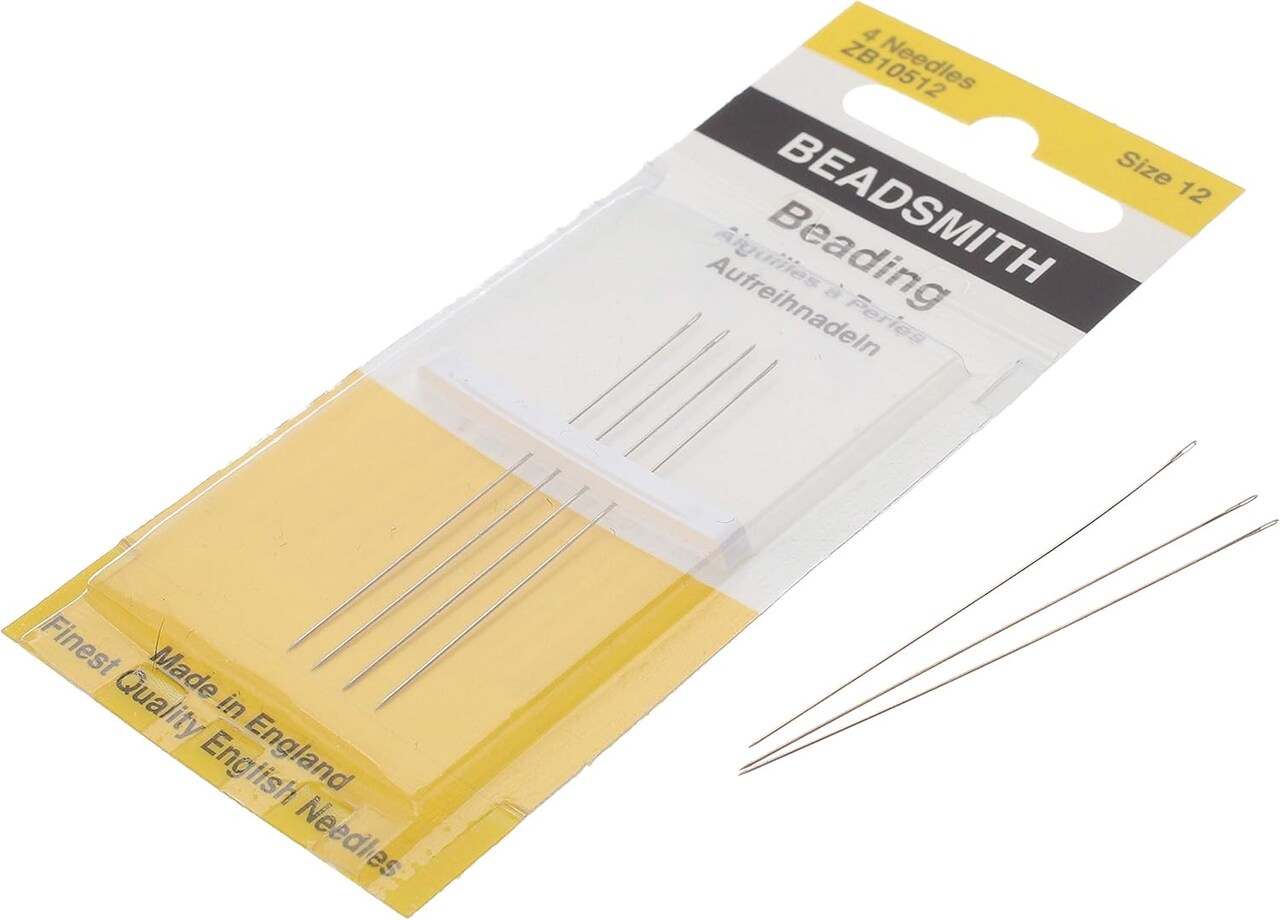 The Beadsmith English Beading Needles, Size 12, 4 Needles per Card, Made in England, Use for Loom Weaving Beadwork, Off-Loom Stitching and Jewelry Making with Seed Beads